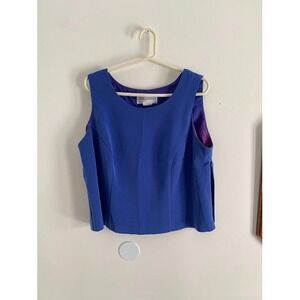 Vintage Royal Blue Sleeveless Shell Top Scoop Neck Side Zip Lined Blouse 14